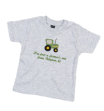 Baby T-shirt met tractor en tekst ‘I’m just a Farmer’s son from Belgium hé’